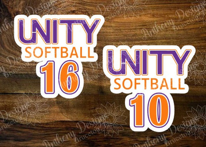 Personalized softball team name with player number vinyl Stickers