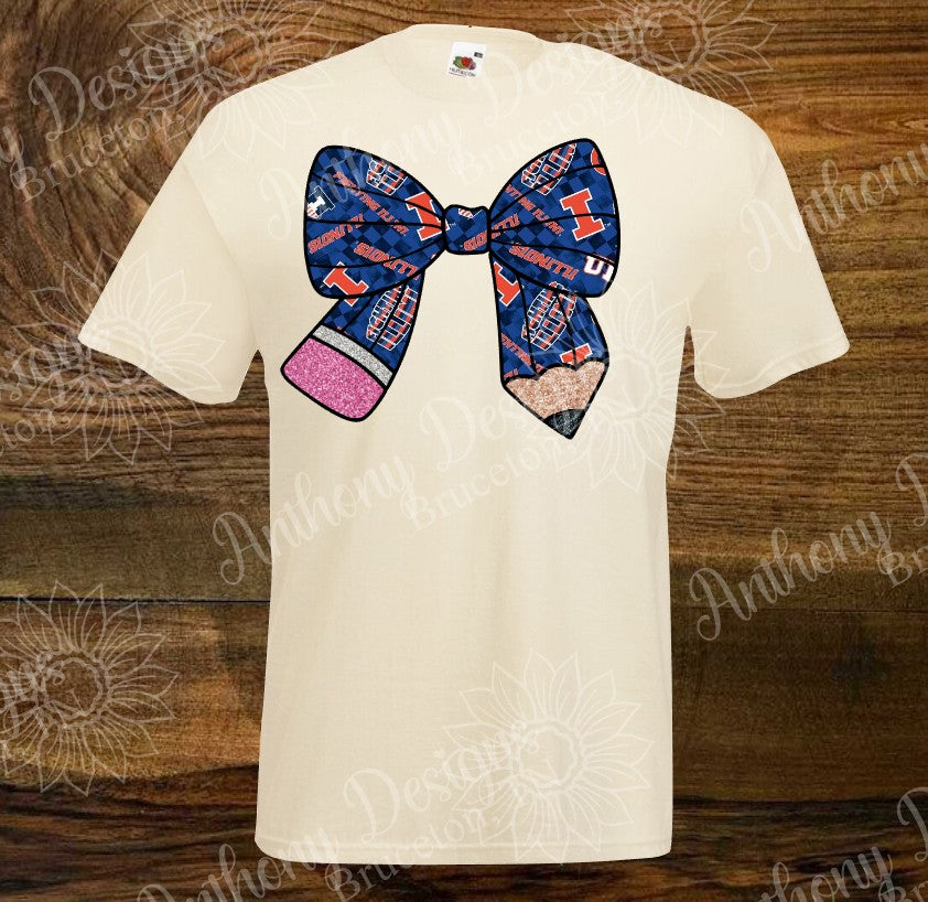 Illinois pencil bow school spirit shirt