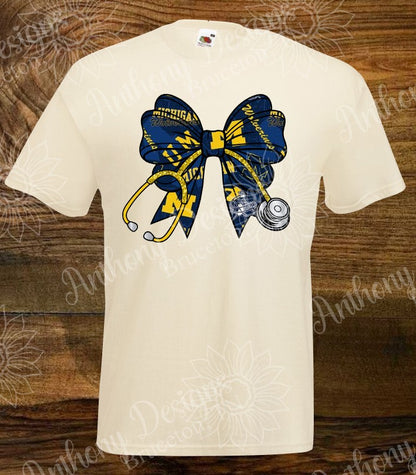 Michigan inspired doctor nurse stethoscope bow school spirit shirt