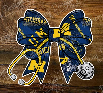 Michigan nurse doctor inspired stethoscope bow Vinyl Stickers