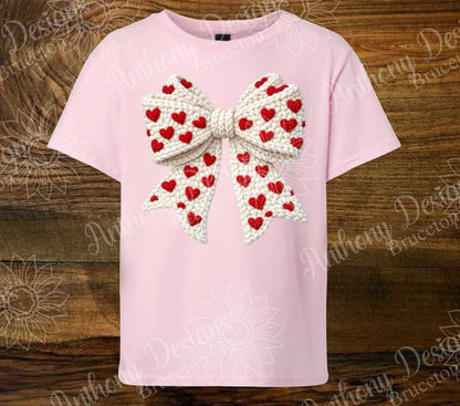Faux crochet bow with hearts shirt