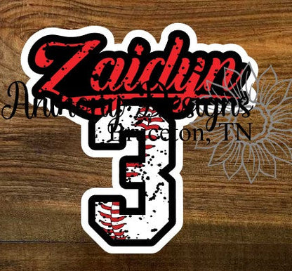 Personalized Baseball player's name/number Vinyl Sticker/Decal