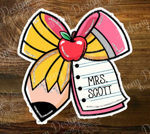 Personalized Teacher pencil bow Vinyl Sticker