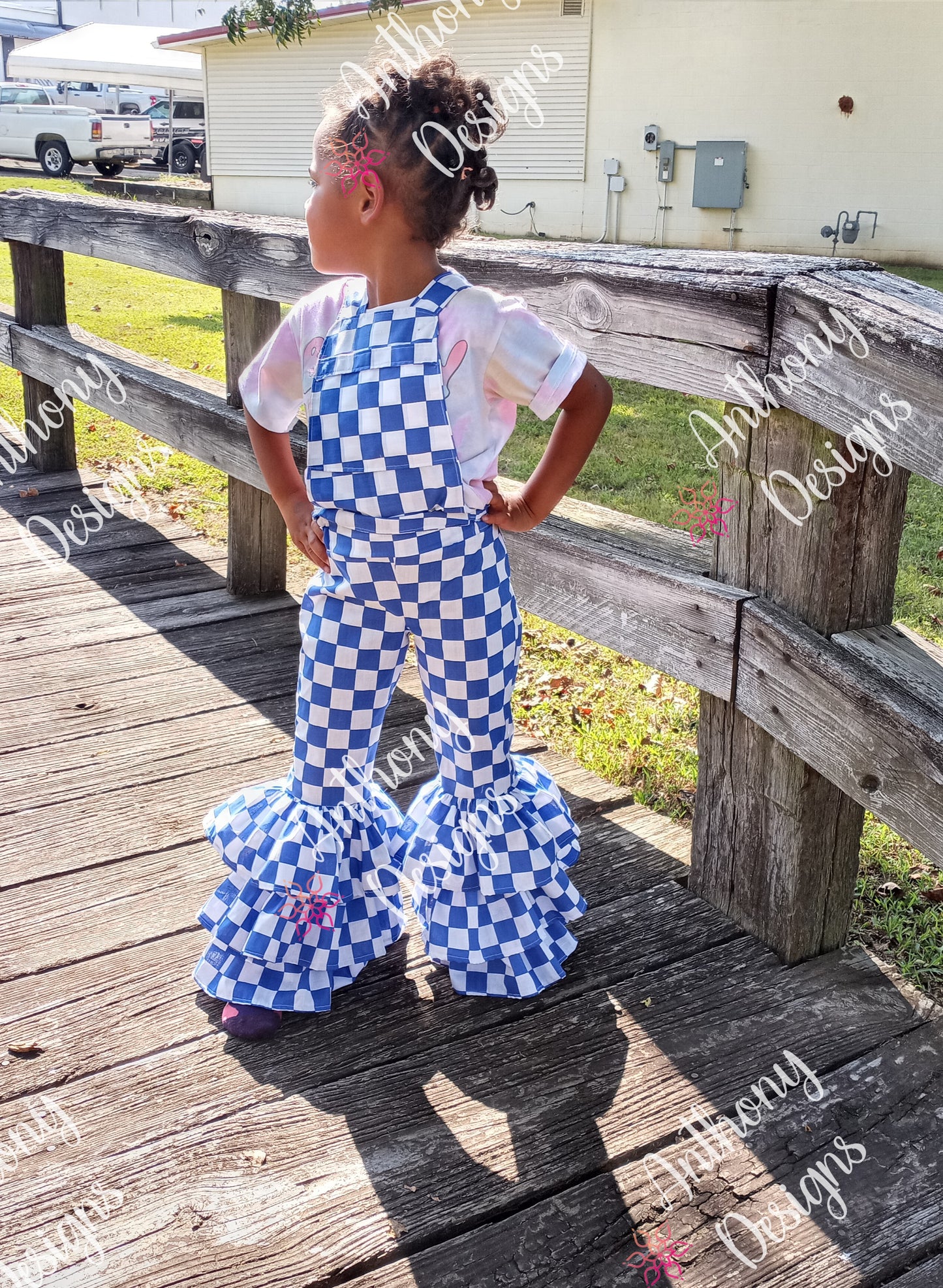 Checkered Print Cotton Fabric Overalls