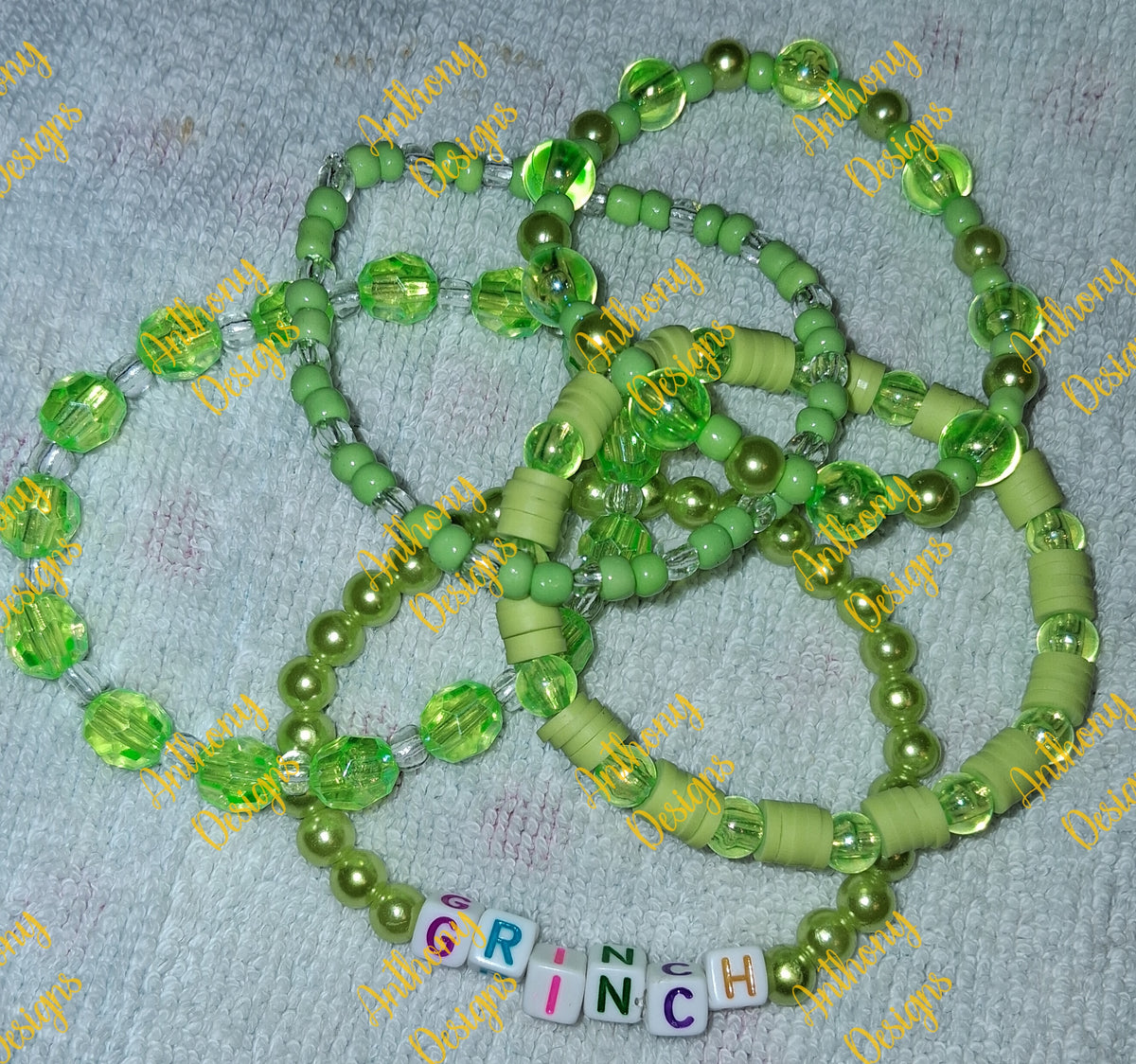 Grinch inspired with green accents stacker set of 5 Bracelet