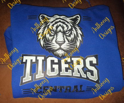 Central Tigers black and white mascot designed shirt