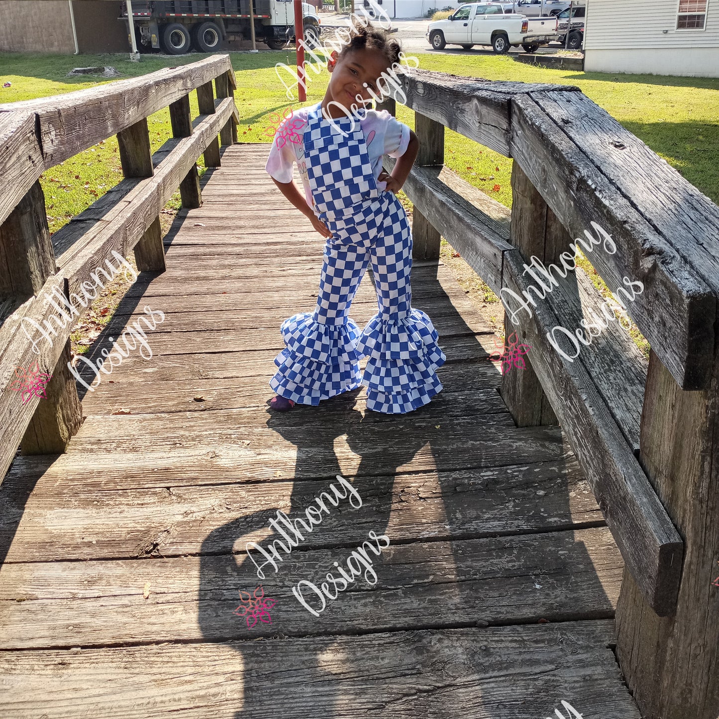 Checkered Print Cotton Fabric Overalls