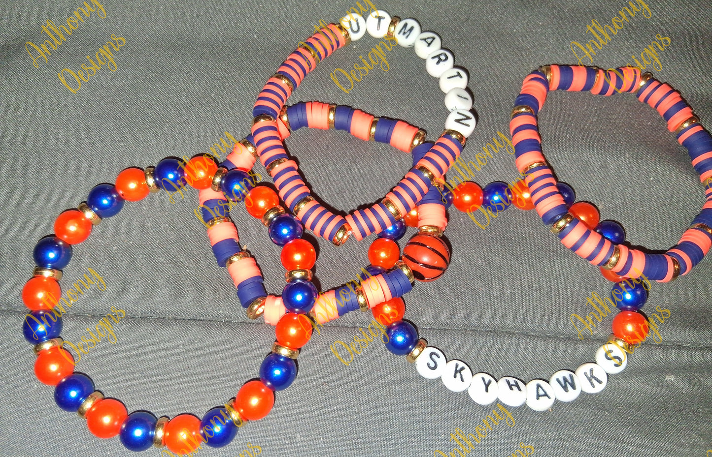 UT Martin Skyhawks basketball stacker set of 5 Bracelets