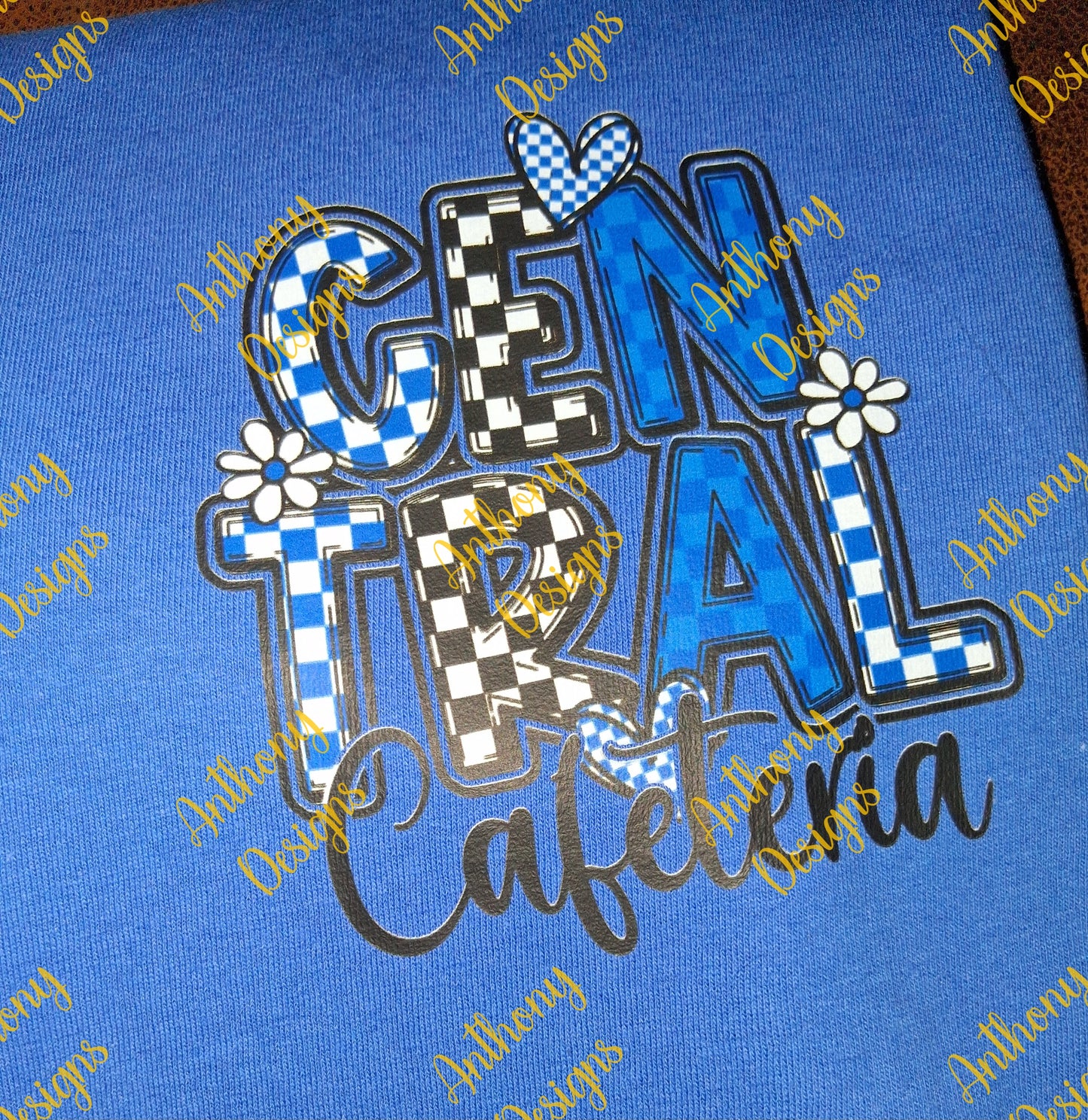 Central (school name) Cafeteria checkered in school colors designed shirt