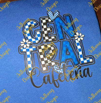 Central (school name) Cafeteria checkered in school colors designed shirt