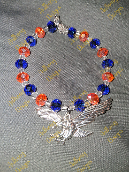 UT Martin Skyhawks glass beads with hawk charm Bracelet