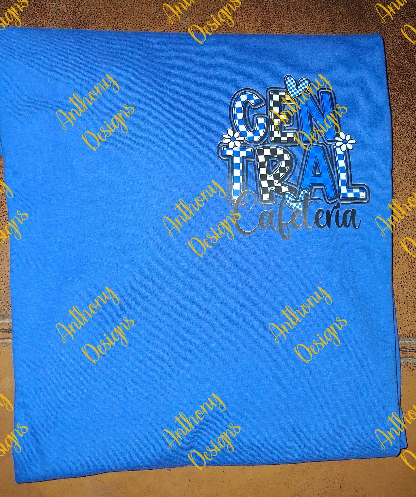 Central (school name) Cafeteria checkered in school colors designed shirt