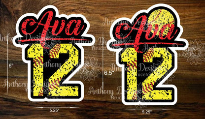 Personalized Softball Vinyl Sticker
