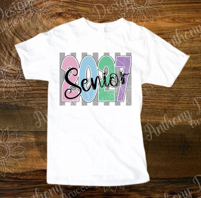 Senior Class of 2027 striped pastel shirt