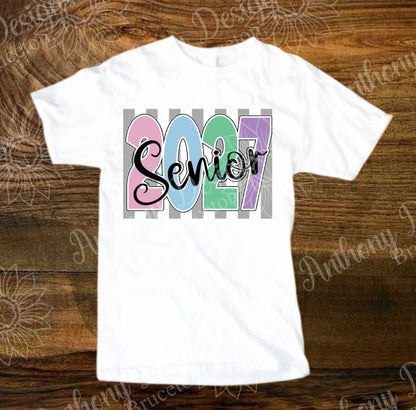 Senior Class of 2027 striped pastel shirt